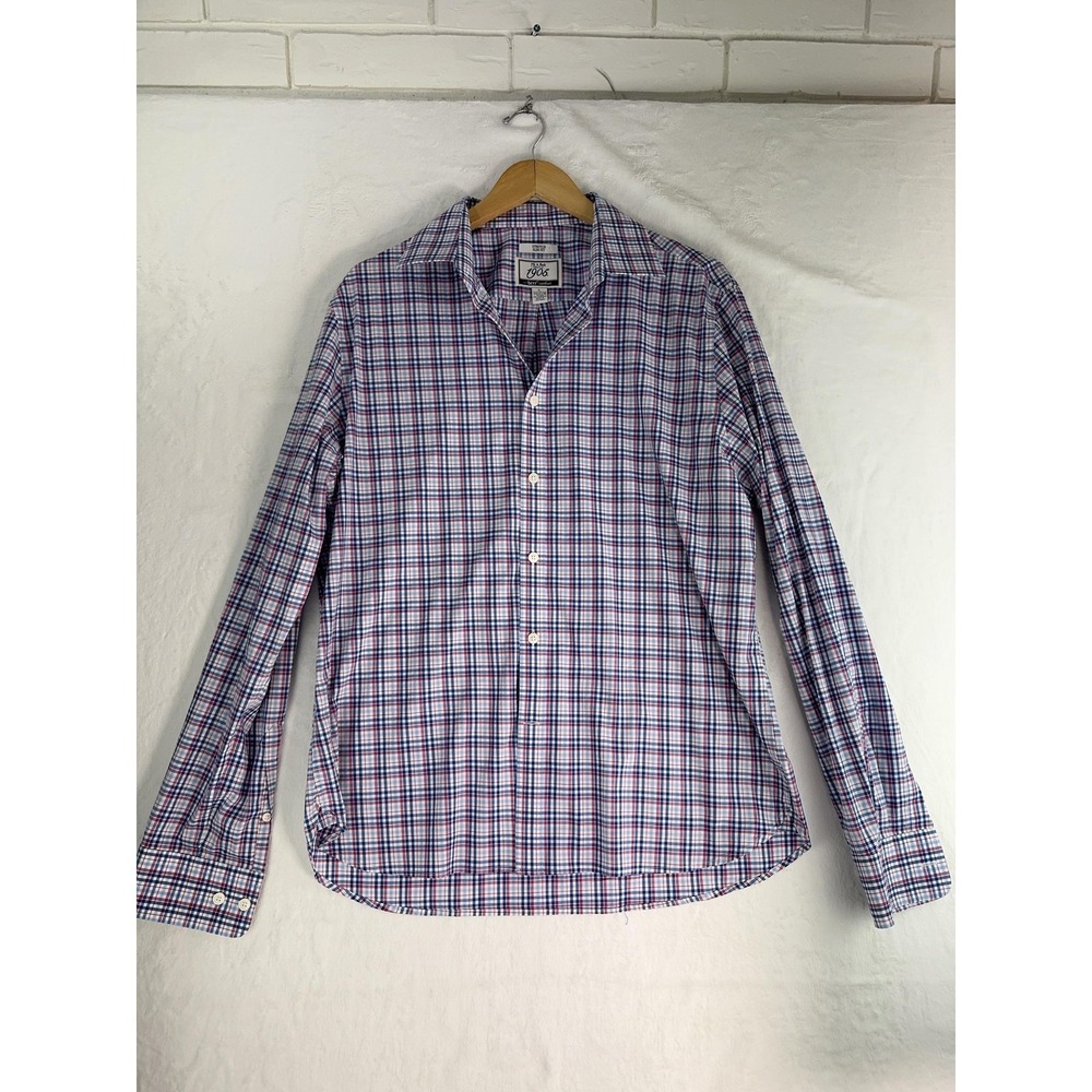 Jos A Bank 1905 Shirt Mens Large Plaid Stretch Slim Fit Button Down Brrr Comfort